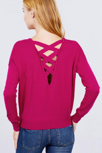 V-neck Back Cross Sweater - AMIClubwear