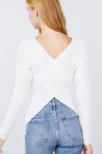 V-neck Eyelet Strap Back Sweater - AMIClubwear