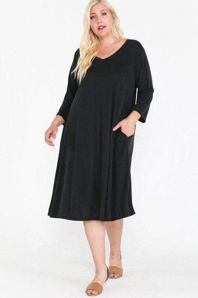 V Neck Hidden Pocket Swing Dress - AMIClubwear