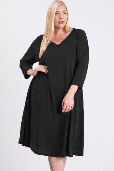 V Neck Hidden Pocket Swing Dress - AMIClubwear