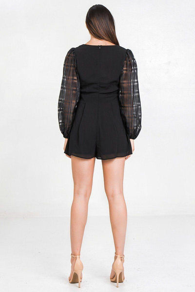 V Neckline Solid Romper - AMIClubwear