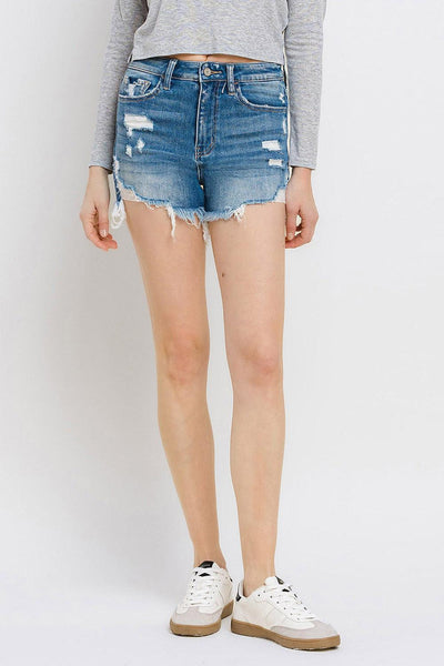 Vervet by Flying Monkey Distressed Raw Hem Denim Shorts - AMIClubwear