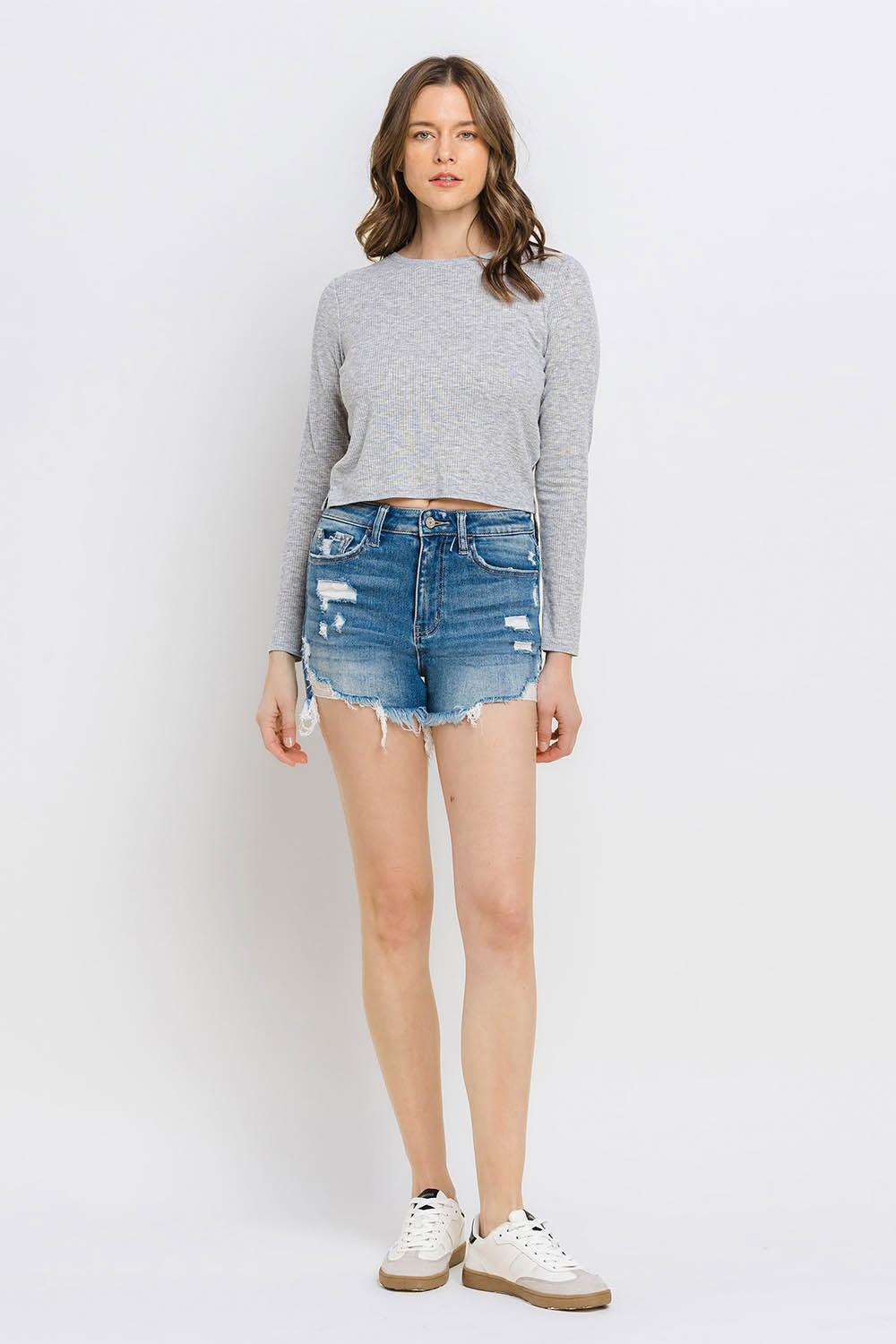 Vervet by Flying Monkey Distressed Raw Hem Denim Shorts - AMIClubwear