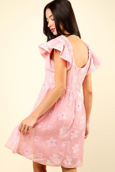 VERY J Flower Embroidered Organza Mini Dress - AMIClubwear