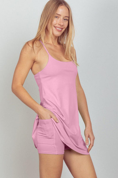 VERY J Sleeveless Active Tennis Dress with Unitard Liner - AMIClubwear