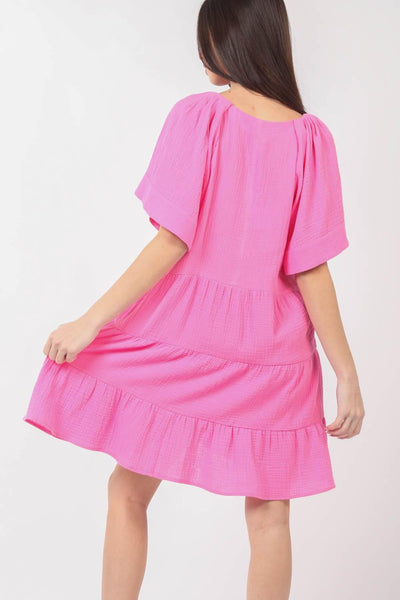 VERY J Texture V-Neck Ruffled Tiered Dress - AMIClubwear