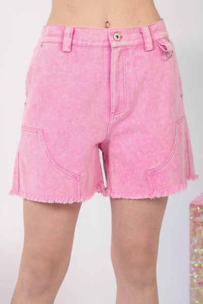 VERY J Washed Raw Hem Denim Shorts - AMIClubwear