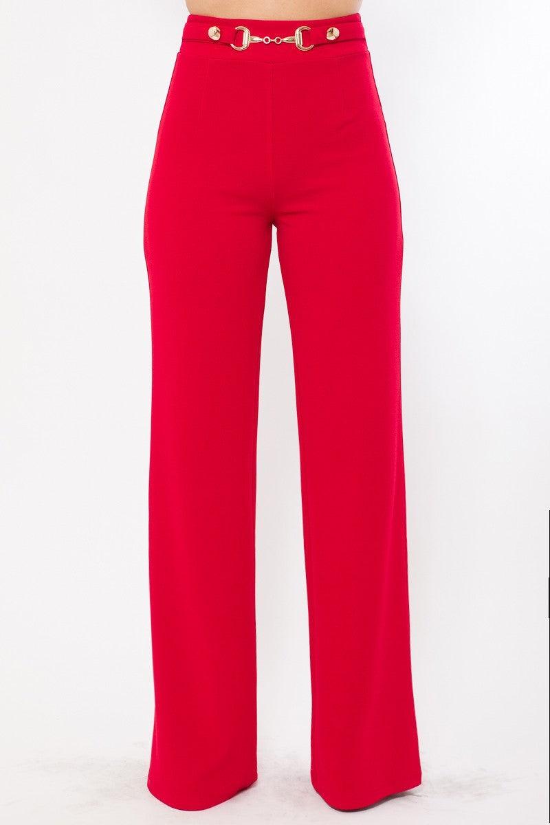 Waist Button And Buckle Detailed Fashion Pants - AMIClubwear