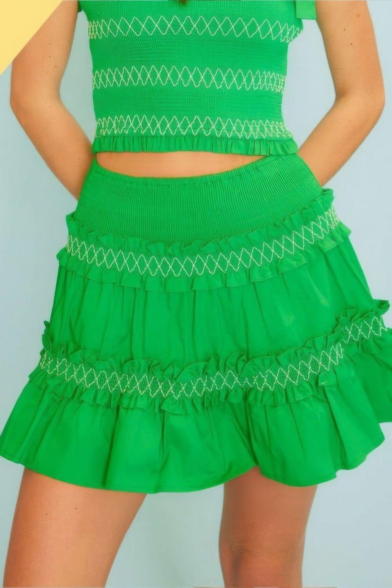 Waist Smocking Ruffle And Shirring Mini Skirt - AMIClubwear