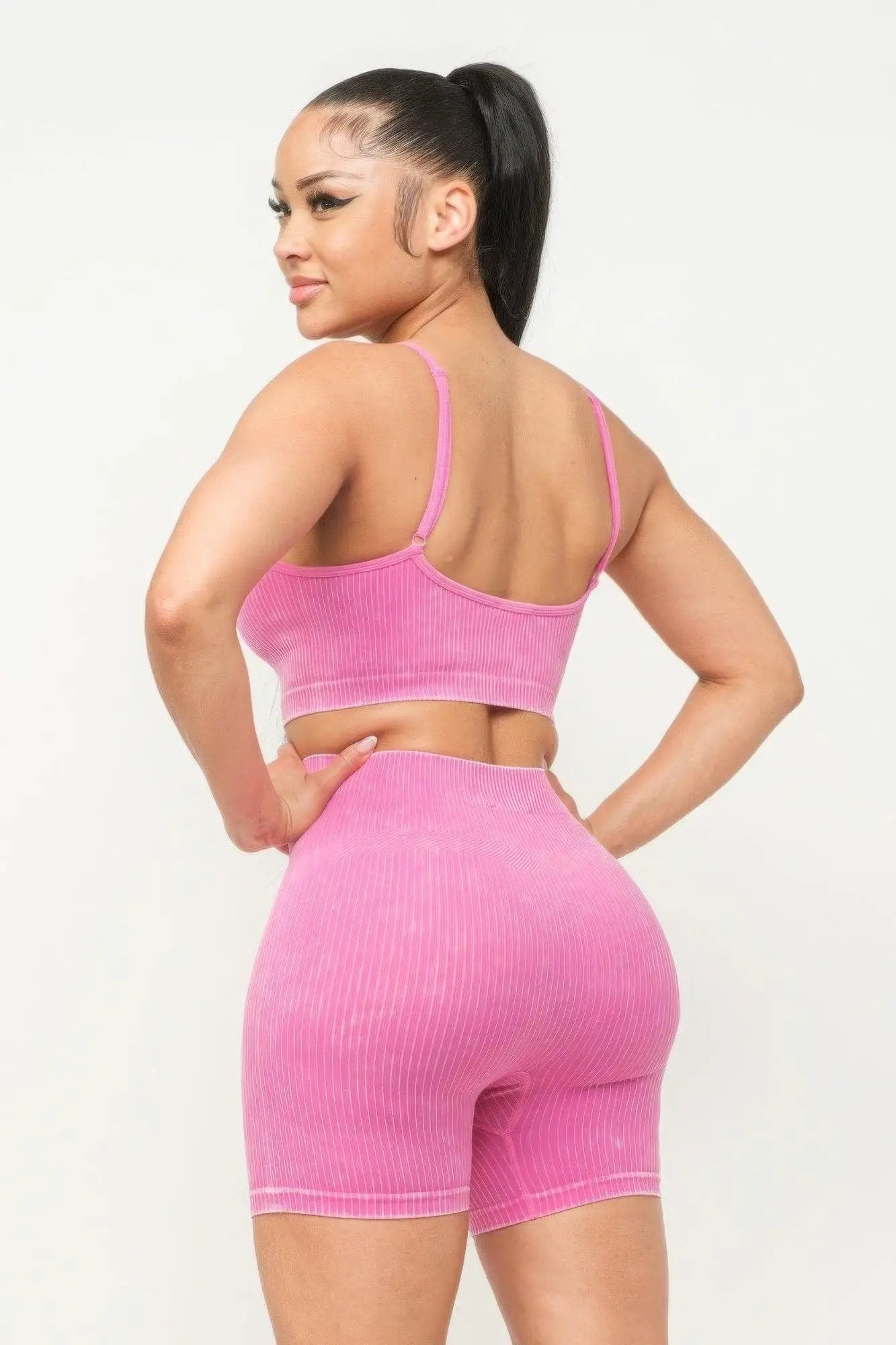 Washed Seamless Basic Tank Top And Shorts Set