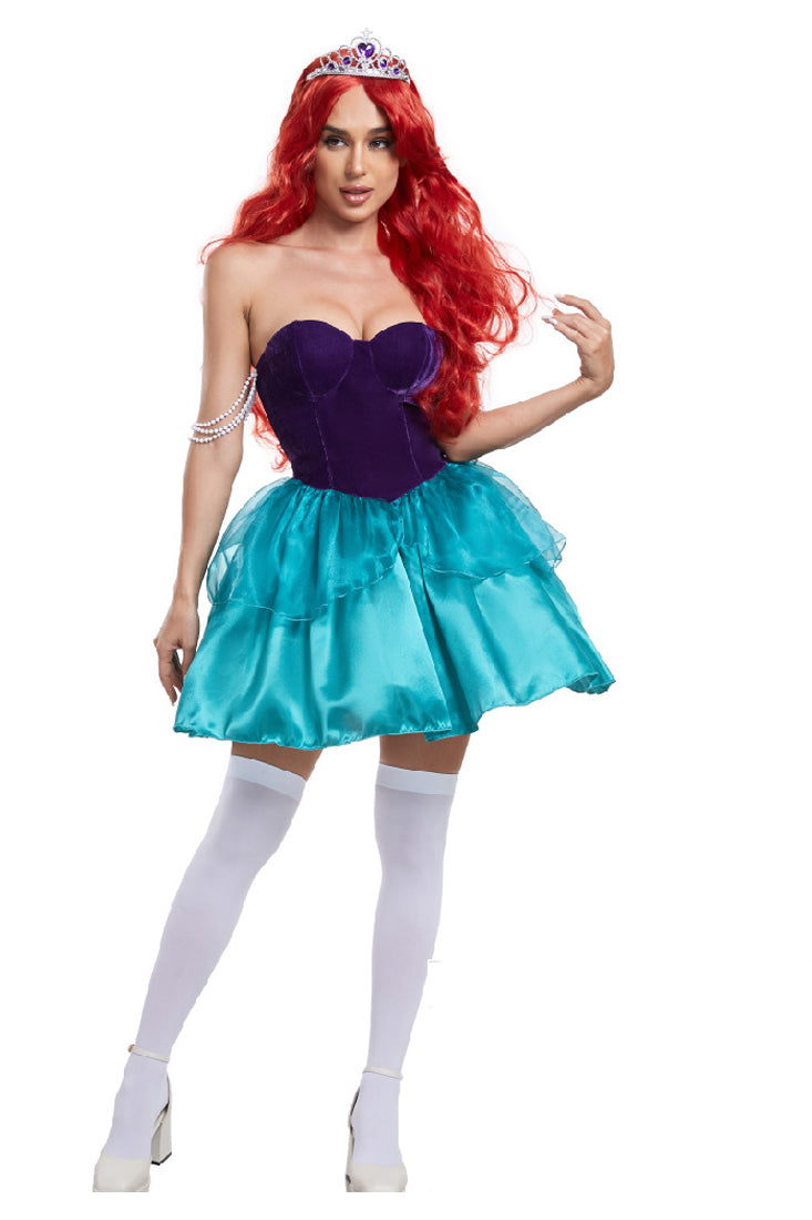 Purple Strapless Pearl Aqua Sexy Princess Arial Costume w/ Tiara