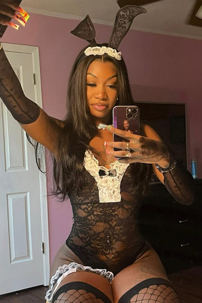 Black White Lace Tuxedo Bunny 3pc Sexy Costume