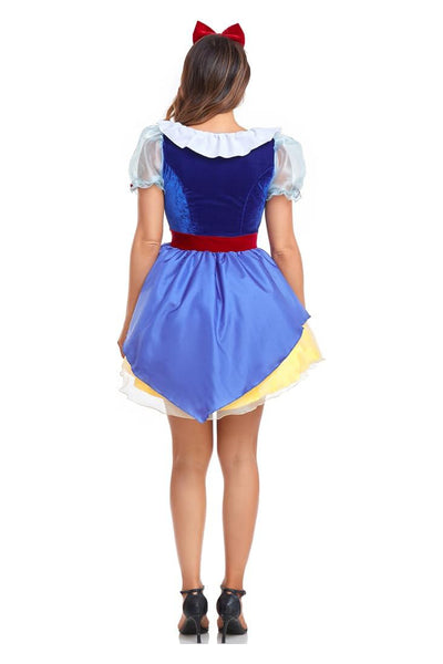 Blue Yellow White Dress Red Head Bow Sexy Princess Snow Costume