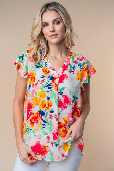 White Birch Full Size Short Sleeve Floral Woven Top - AMIClubwear