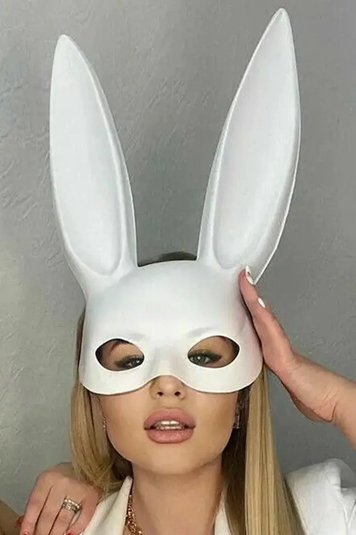 White Glossy Bunny Mask Costume Accessory