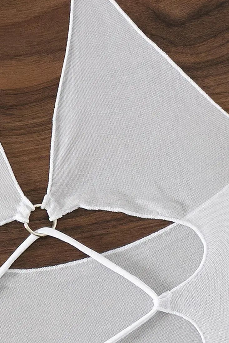 White Mesh Lace Up Swimsuit Cover Up Dress  AMIClubwear