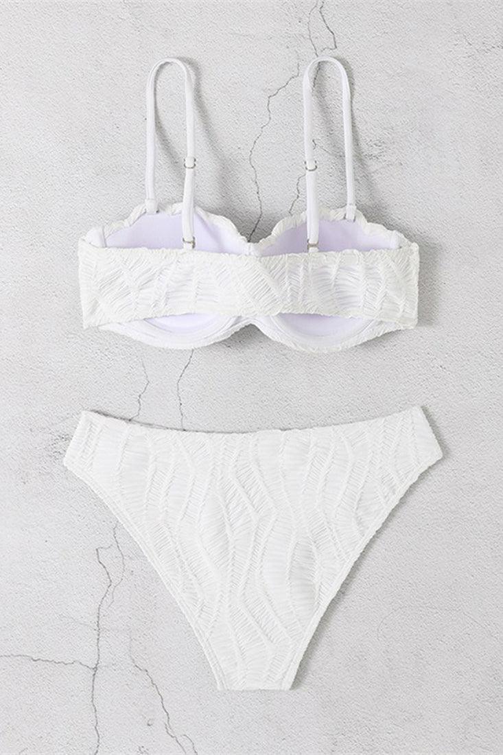 White Textured Sea Shell Push-Up Modest Cut 2Pc Swimsuit Set - AMIClubwear