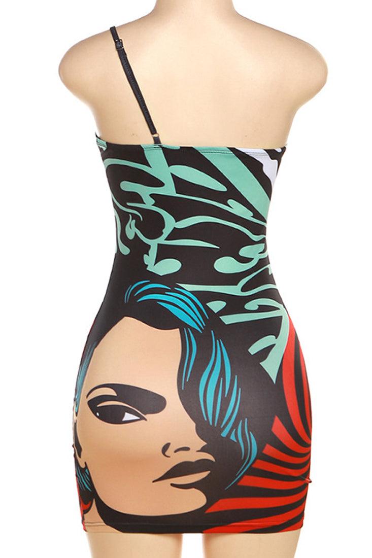 Wild Multi Colored Face Print Sexy Club Dress - AMIClubwear