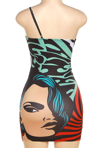 Wild Multi Colored Face Print Sexy Club Dress - AMIClubwear