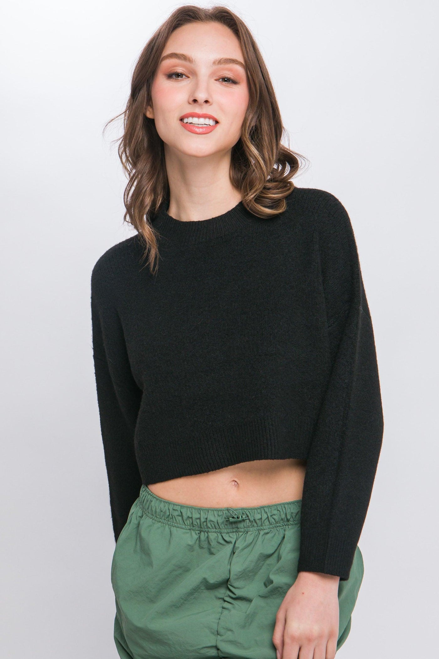 Wool Blend Cropped Sweater Top - AMIClubwear