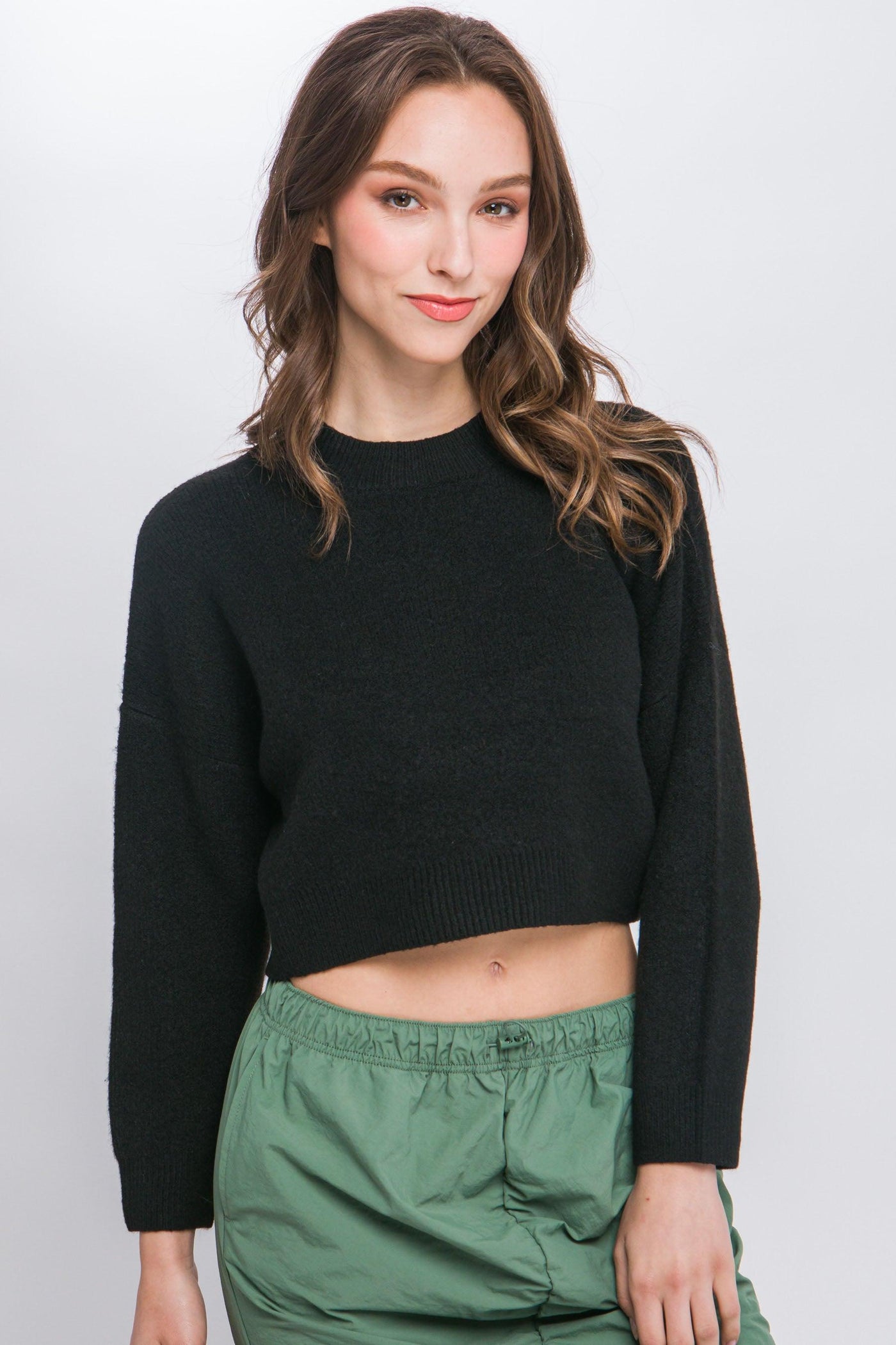 Wool Blend Cropped Sweater Top - AMIClubwear