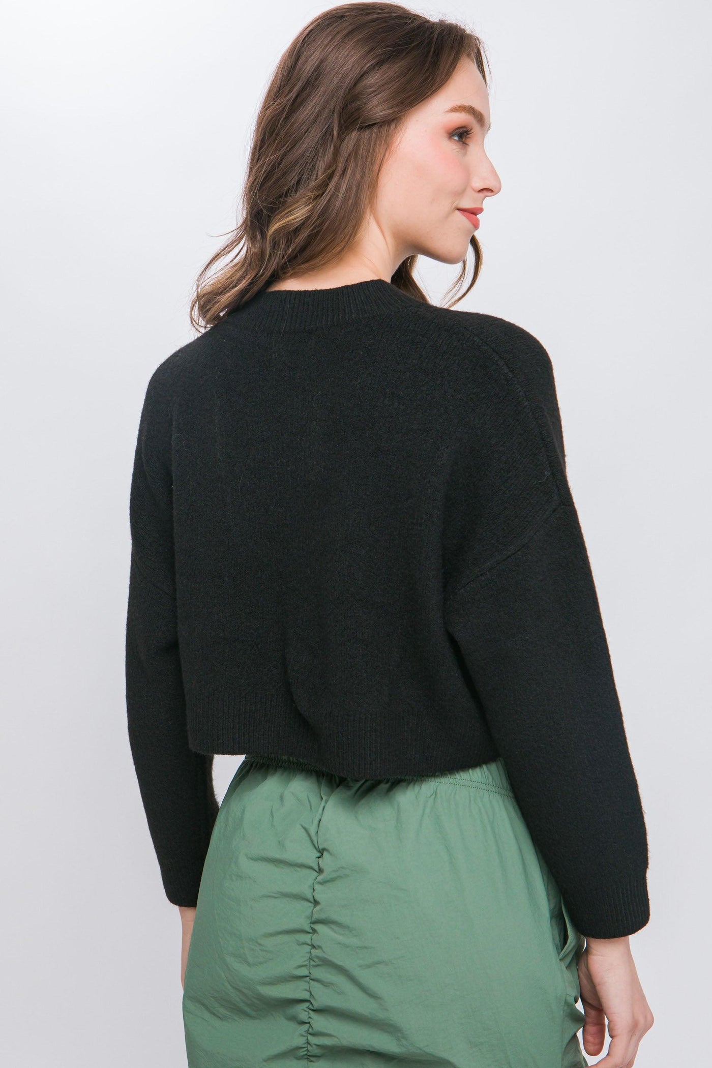 Wool Blend Cropped Sweater Top - AMIClubwear