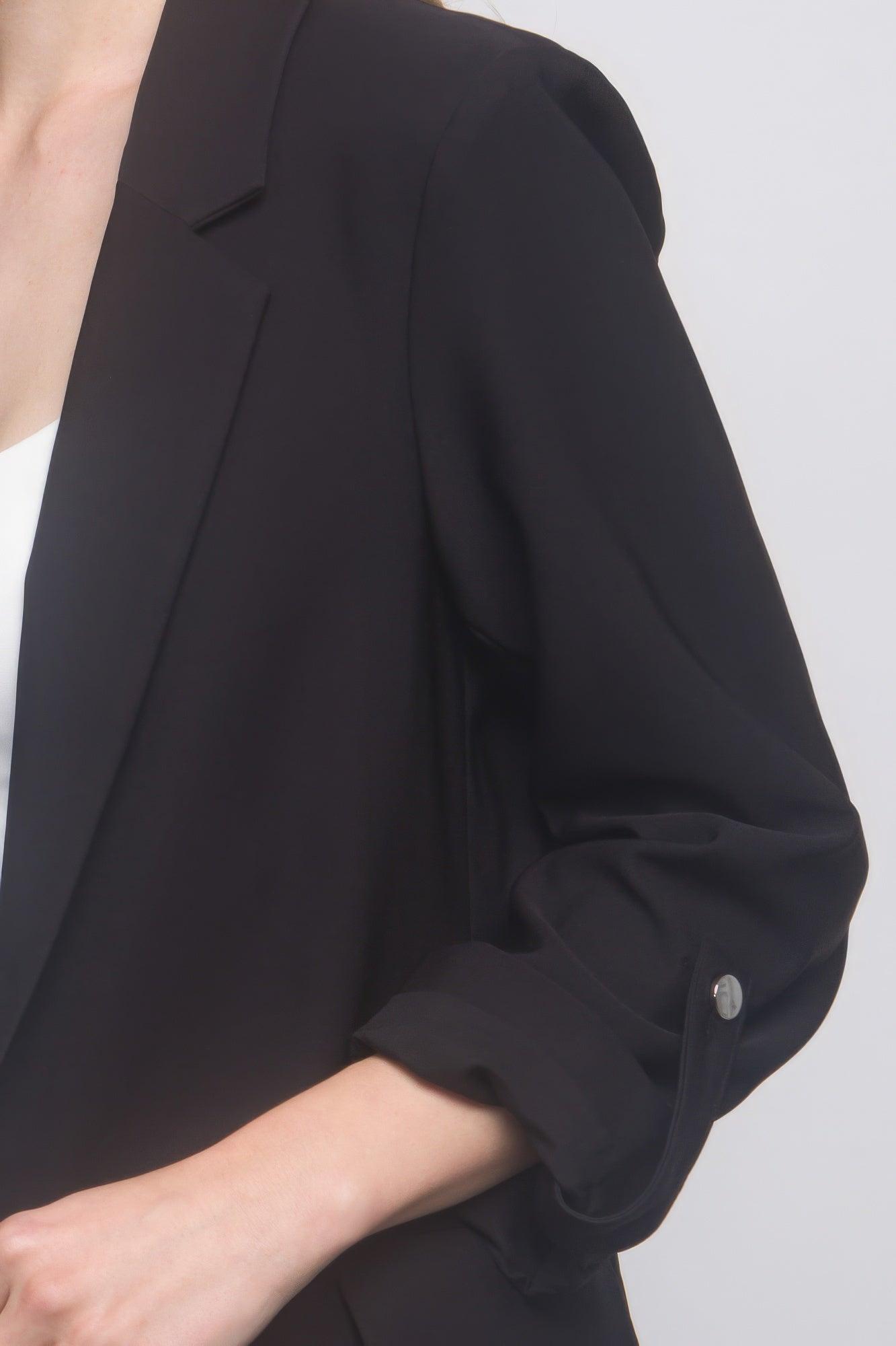 Woven Solid 3/4 Sleeve Blazer - AMIClubwear