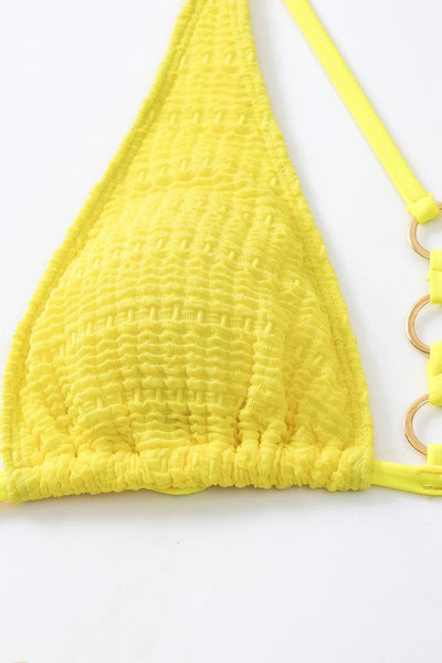 Yellow Strappy O-Ring Triangle Cheeky 2 Pc Swimsuit Set Bikini - AMIClubwear