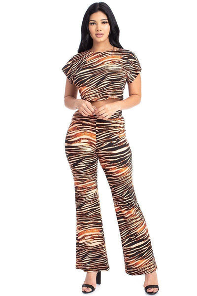 Zebra Print Crop Top And Palazzo Pants Set - AMIClubwear