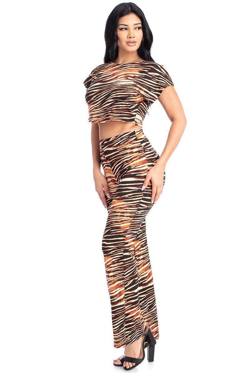 Zebra Print Crop Top And Palazzo Pants Set - AMIClubwear