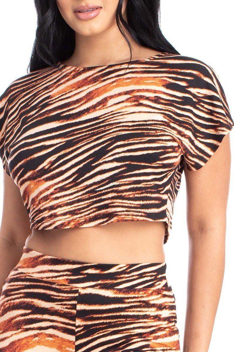 Zebra Print Crop Top And Palazzo Pants Set - AMIClubwear