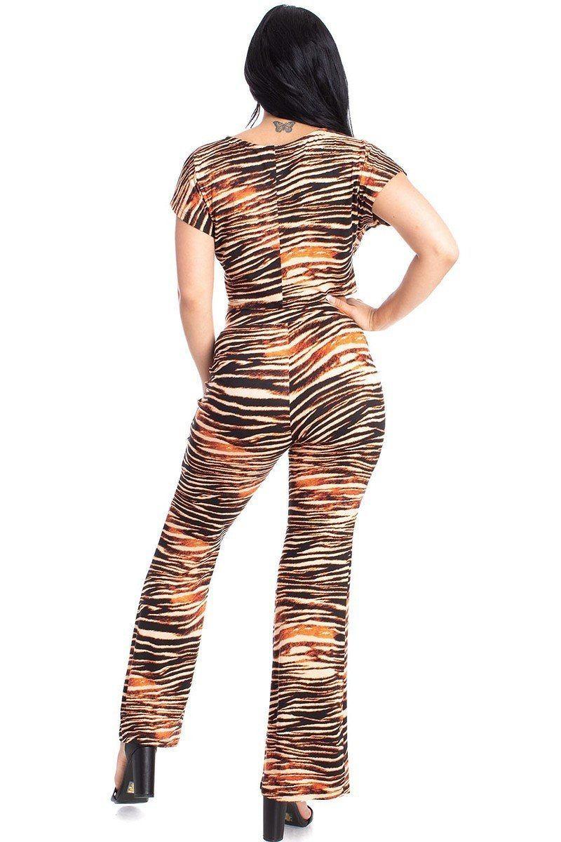 Zebra Print Crop Top And Palazzo Pants Set - AMIClubwear