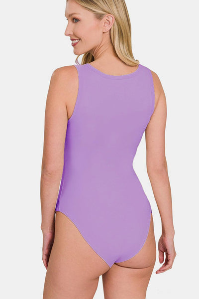 Zenana Microfiber Notched Sleeveless Bodysuit - AMIClubwear