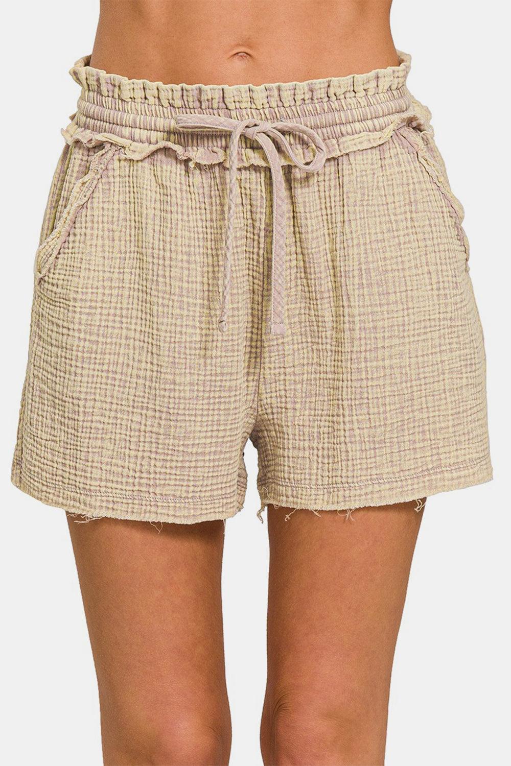 Zenana Washed Frayed Hem Drawstring Shorts - AMIClubwear