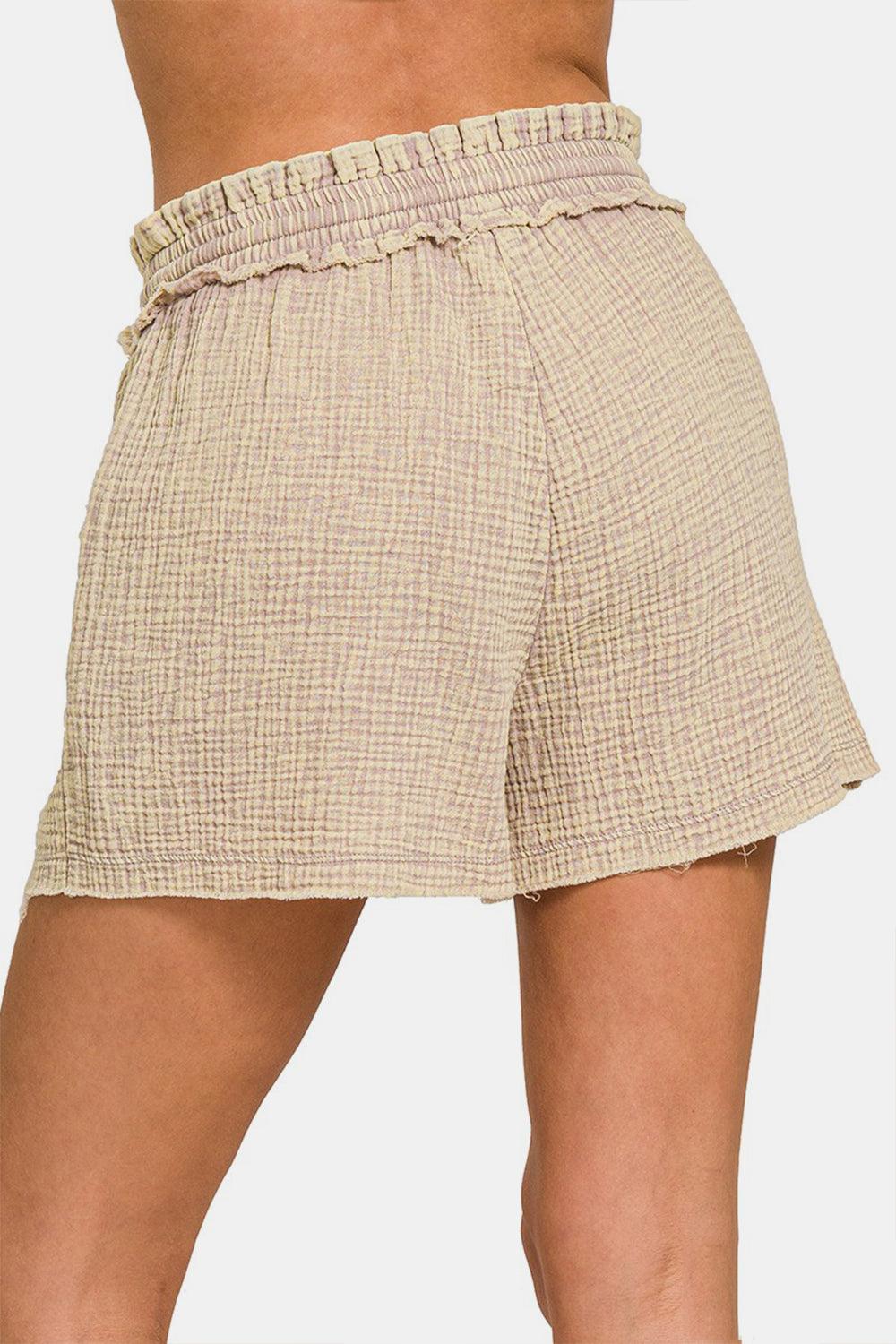 Zenana Washed Frayed Hem Drawstring Shorts - AMIClubwear