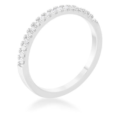 0.11ct CZ Rhodium Plated Classic Band Ring With Round Cut Cubic Zirconia In A Pave Setting In Silvertone, <b>Size 5</b> - AMIClubwear