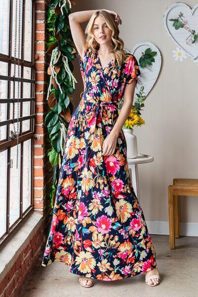 Heimish Full Size Floral Surplice Tie Waist Maxi Dress - AMIClubwear