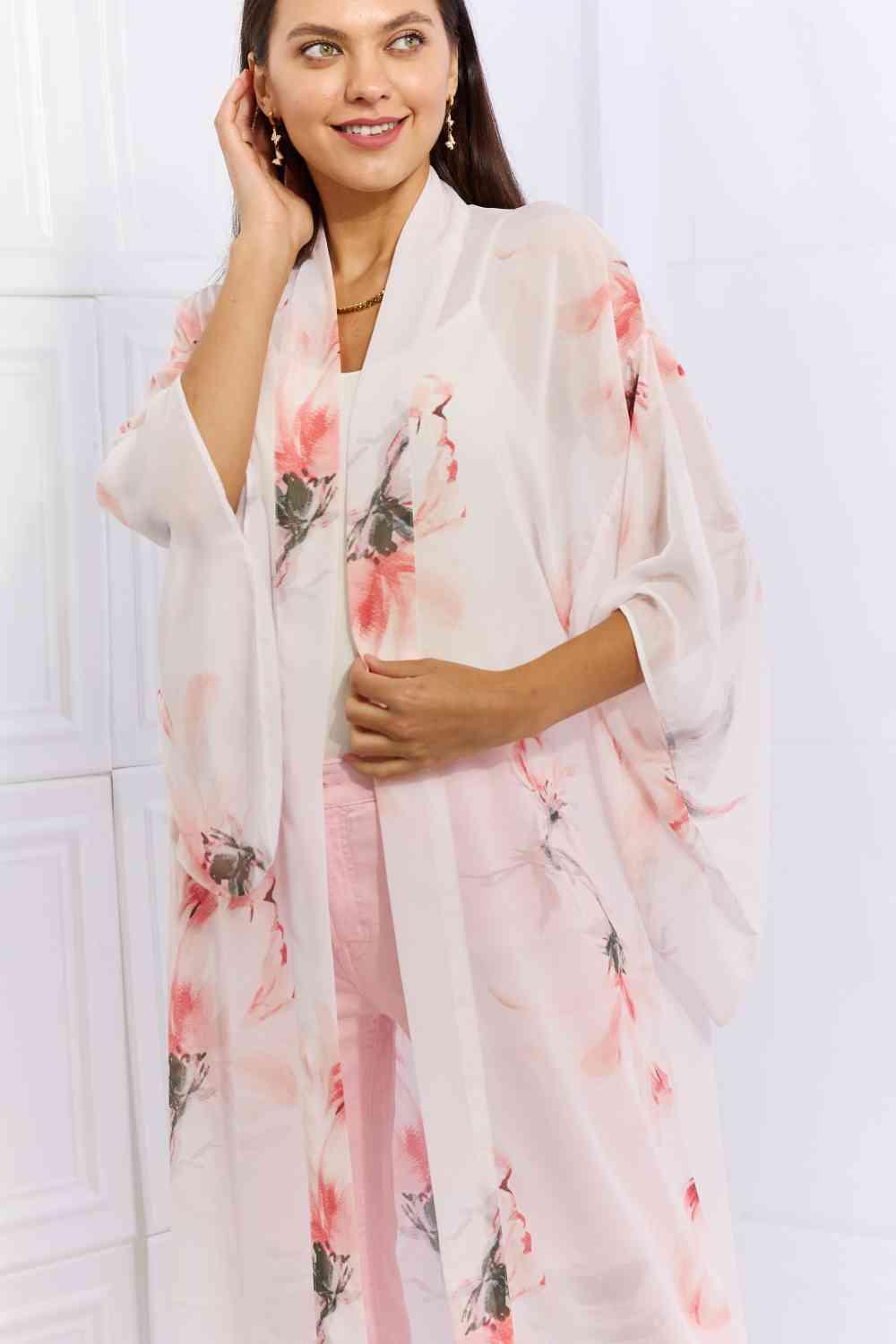 OneTheLand Pick Me Floral Chiffon Kimono Cardigan - AMIClubwear