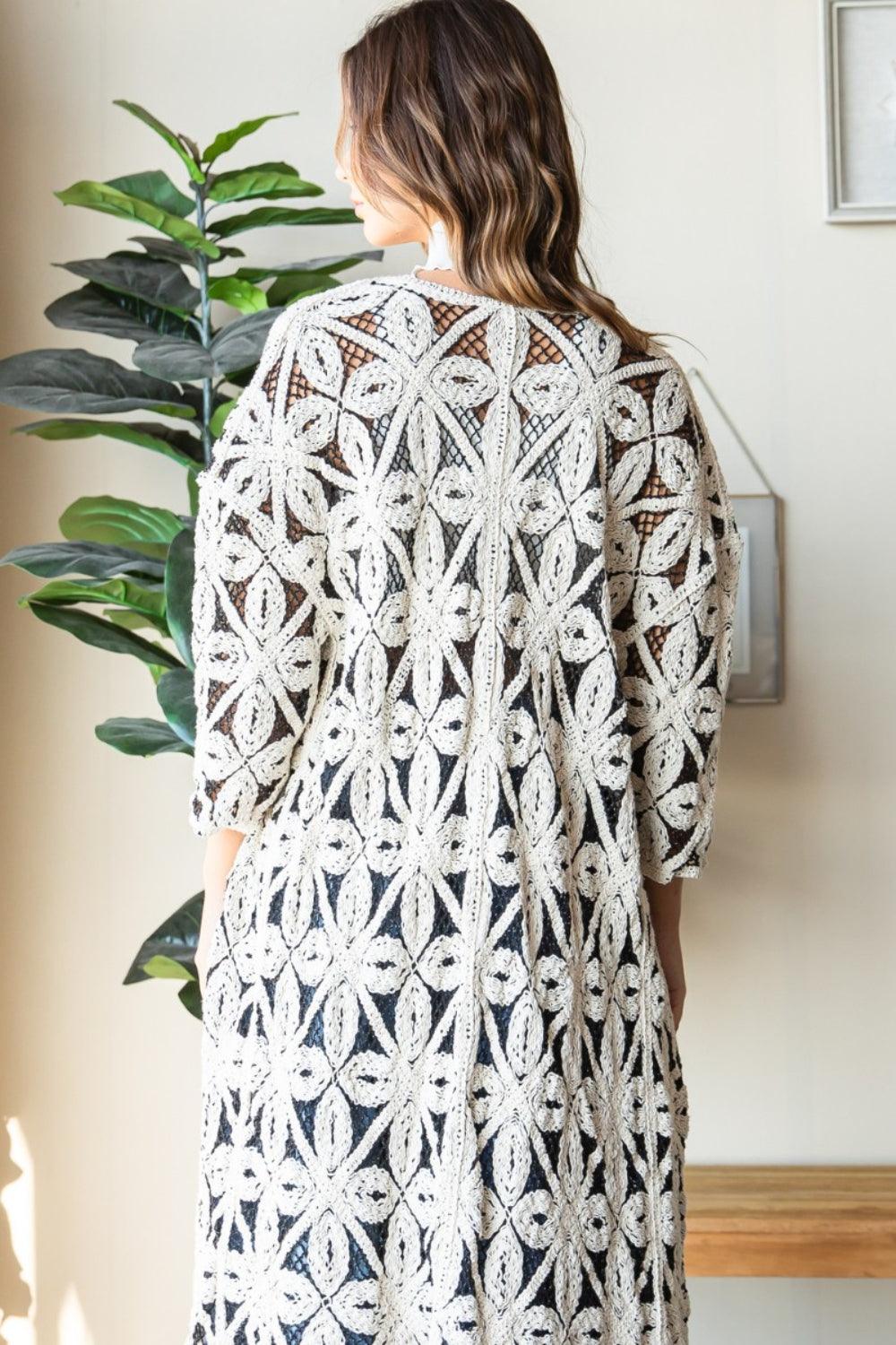 Veveret Geometric Open Front Three-Quarter Sleeve Cardigan - AMIClubwear