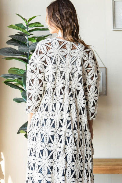 Veveret Geometric Open Front Three-Quarter Sleeve Cardigan - AMIClubwear