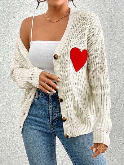 Heart Button Up Dropped Shoulder Cardigan - AMIClubwear