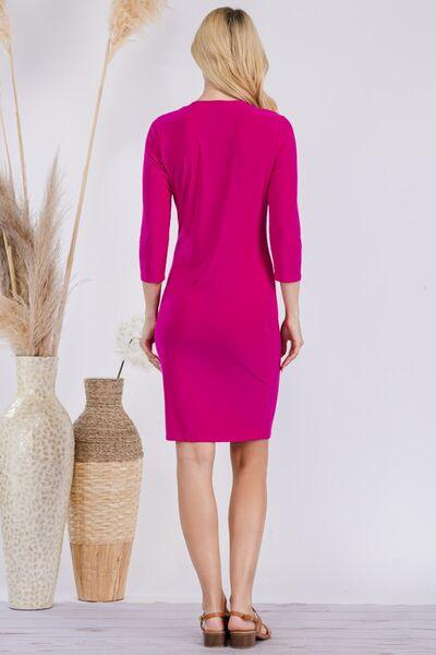 Celeste Full Size Round Neck Long Sleeve Slim Dress - AMIClubwear