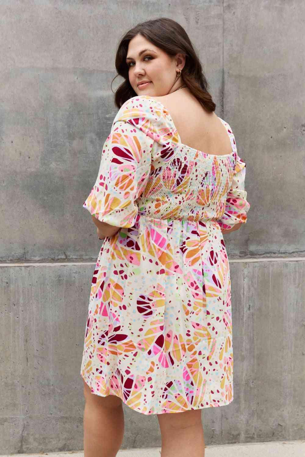 ODDI Full Size Floral Print Mini Dress - AMIClubwear