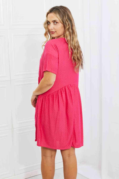 BOMBOM Another Day Swiss Dot Casual Dress in Fuchsia - AMIClubwear