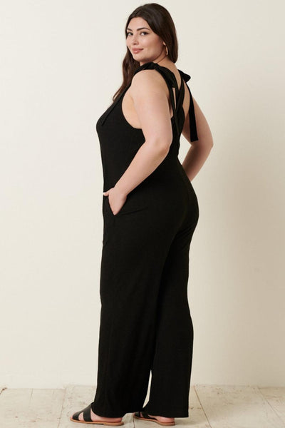 Mittoshop Rib Knit V-Neck Cross Back Jumpsuit - AMIClubwear