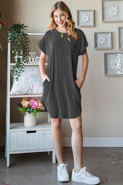 Heimish Full Size Ribbed Round Neck Short Sleeve Tee Dress - AMIClubwear