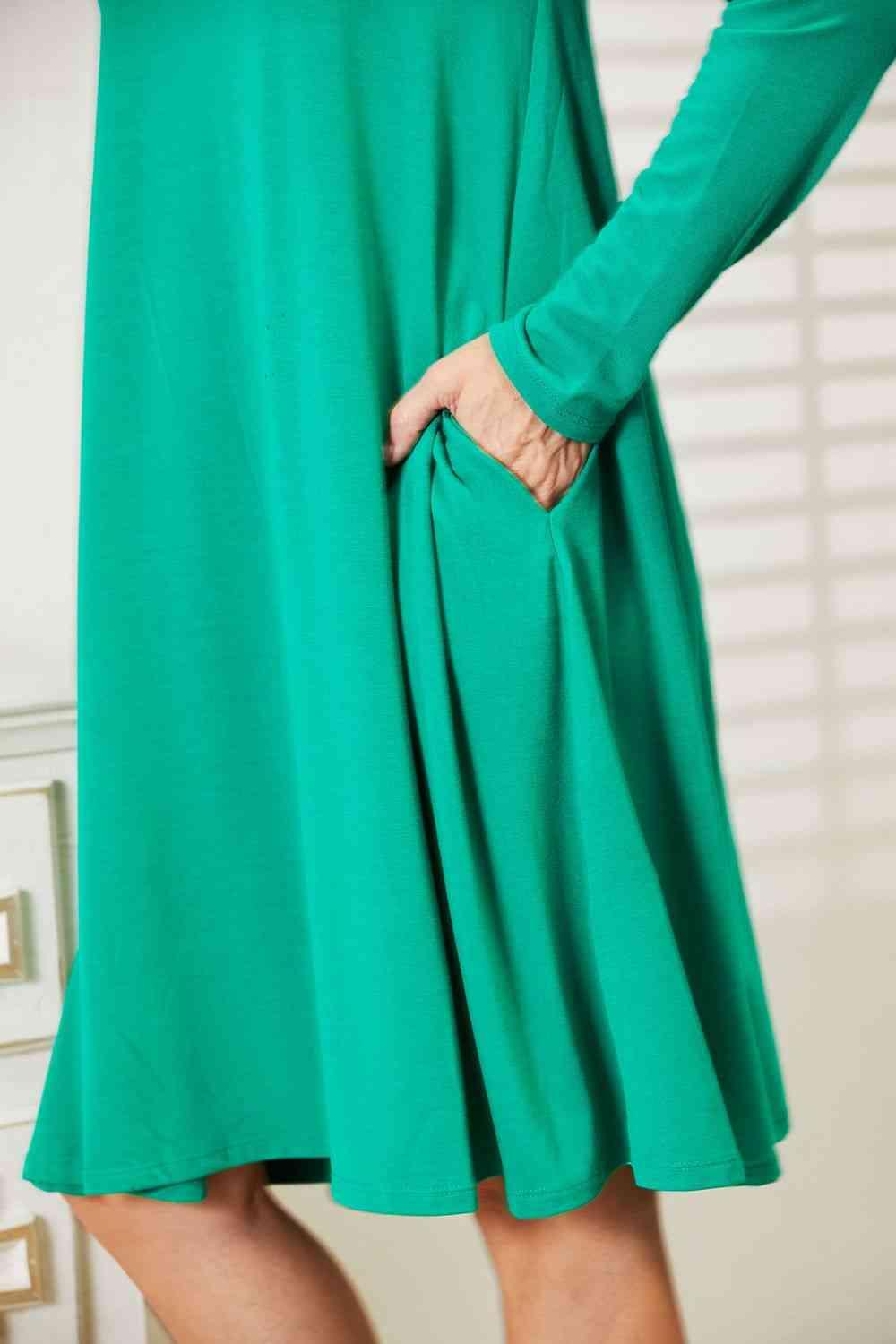 Zenana Full Size Long Sleeve Flare Dress with Pockets - AMIClubwear