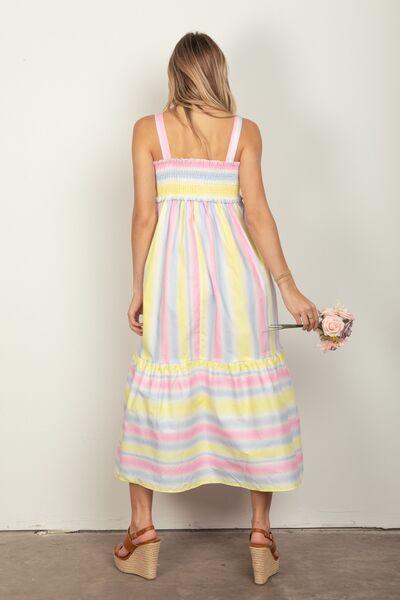 VERY J Striped Woven Smocked Midi Cami Dress - AMIClubwear