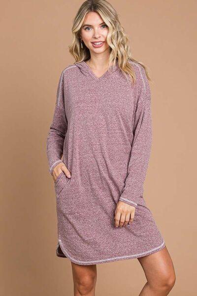 Culture Code Full Size Hooded Long Sleeve Sweater Dress - AMIClubwear