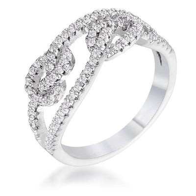 1.15Ct Rhodium Plated CZ Pave Double Knot Ring, <b>Size 5</b> - AMIClubwear